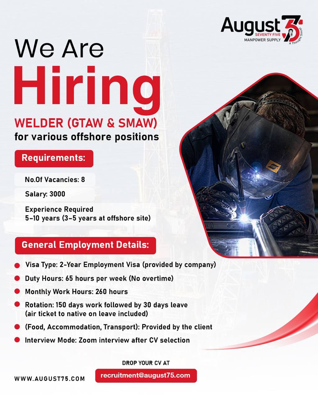 Hiring Offshore Welder GTAW SMAW UAE